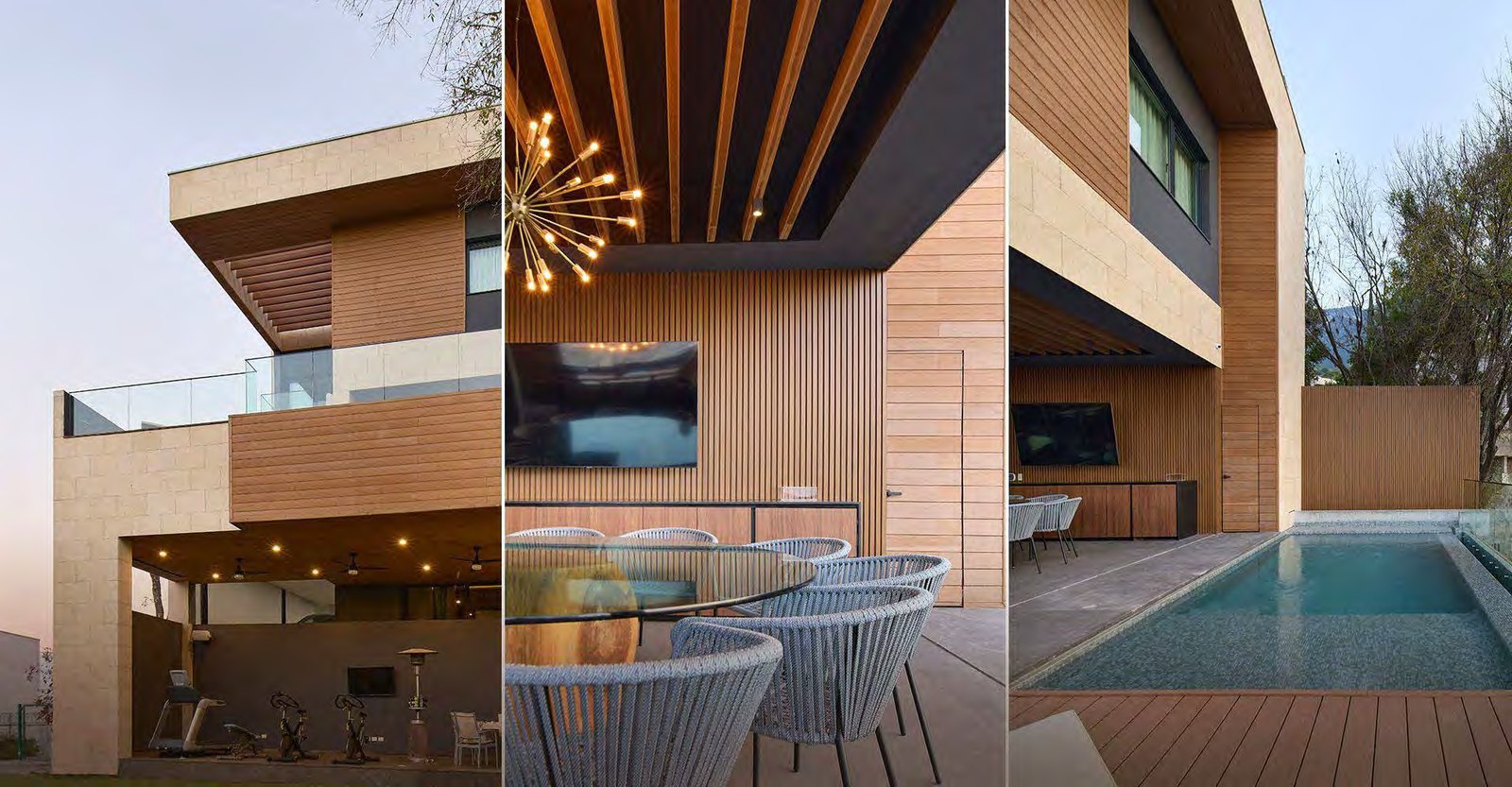 Terraza cubierta con pérgola y deck